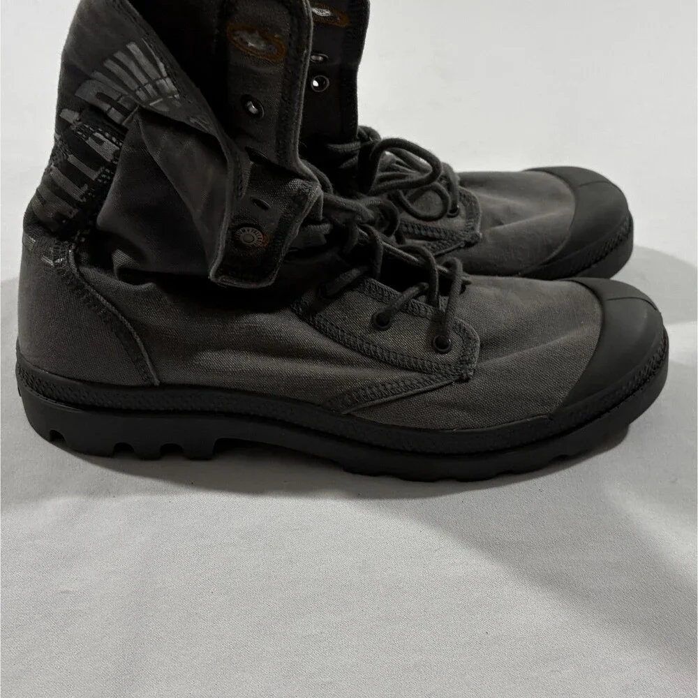 Palladium Gray Baggy City Shell Canvas Fold Over Lace Boots Mens Shoes Sz 11.5